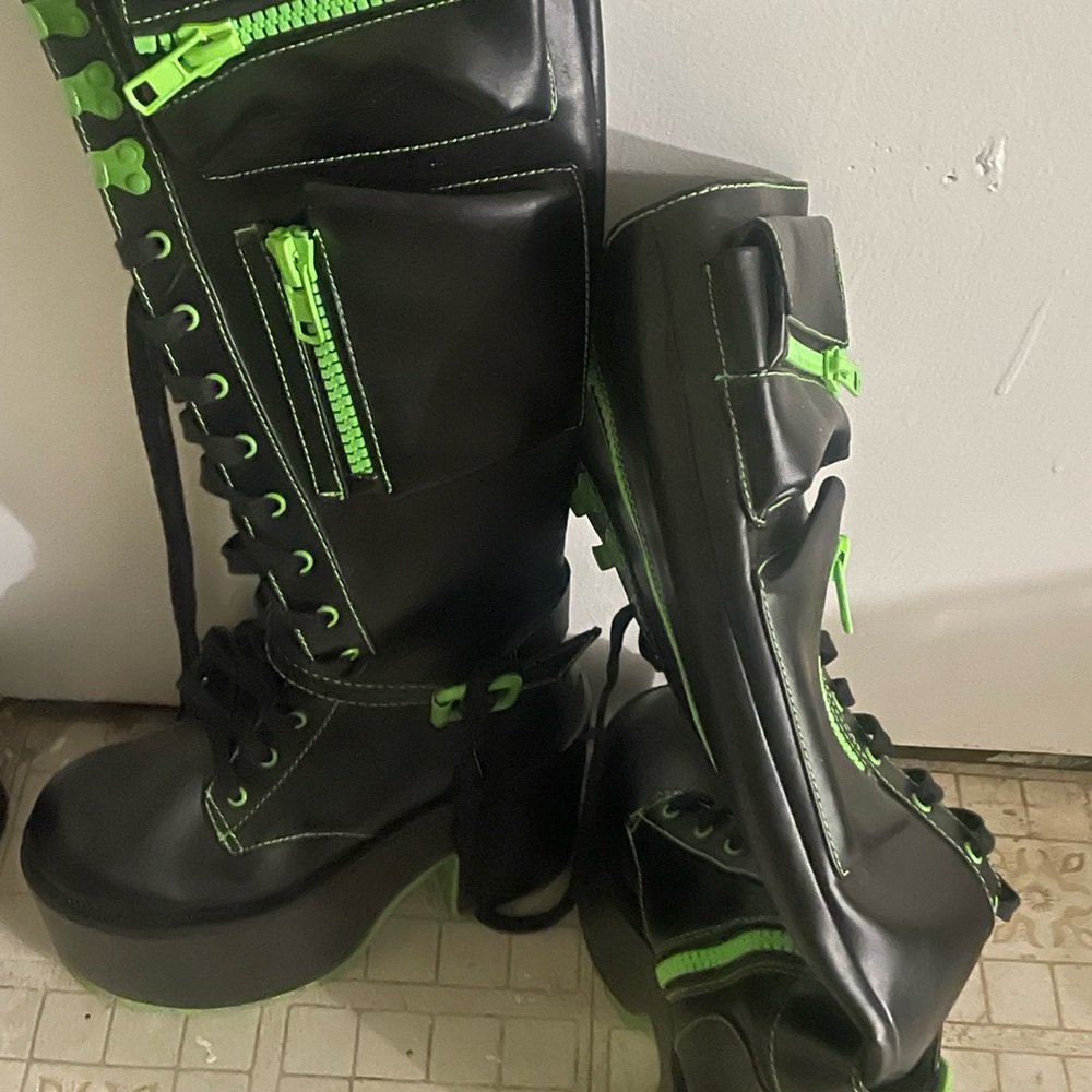 Black and Green Platform Boots